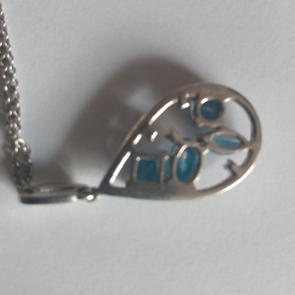 Solid Sterling Silver Turquoise and Crystal Pendant - Picture 3 of 9